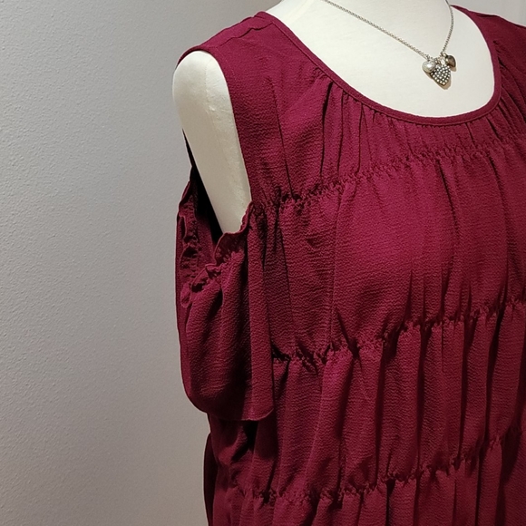 KATE MALLORY PURPLE CRINKLE TOP SHORT SLEEVE BOHEMIAN MINIMALIST GAUZE BLOUSE 3X - Picture 3 of 10